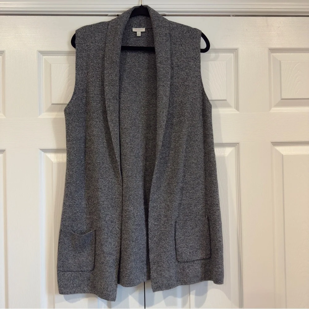 Talbots Shawl Collar Sleeveless Cardigan Women's Size M Open Front Pockets Gray - Picture 1 of 10